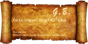 Geiringer Boglárka névjegykártya